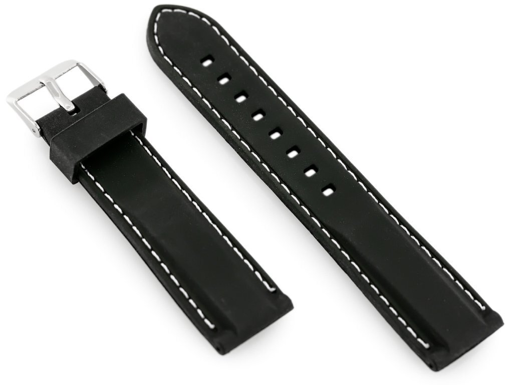 Pasek gumowy do zegarka U20 - czarny/białe 24mm