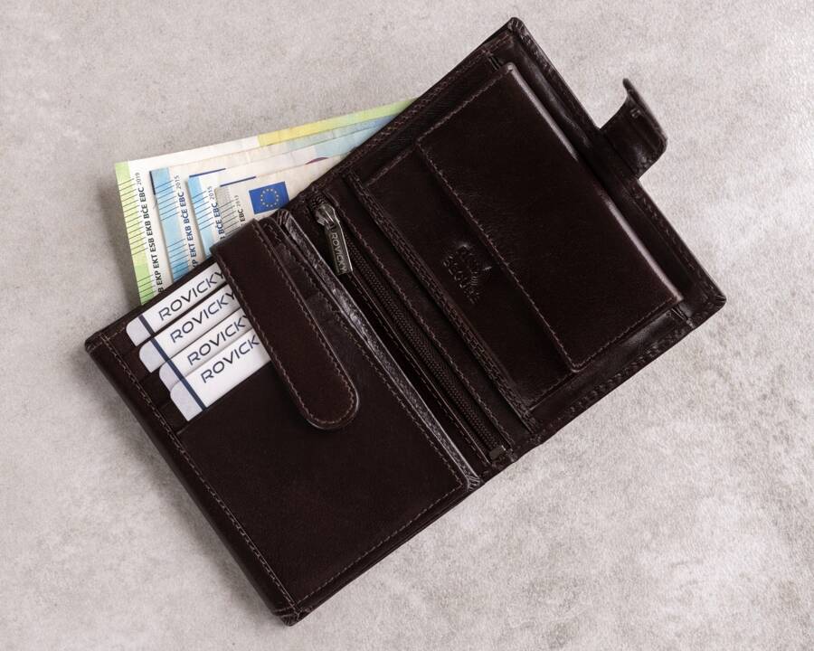 Veľká, kožená pánska peňaženka na patentku - Rovicky