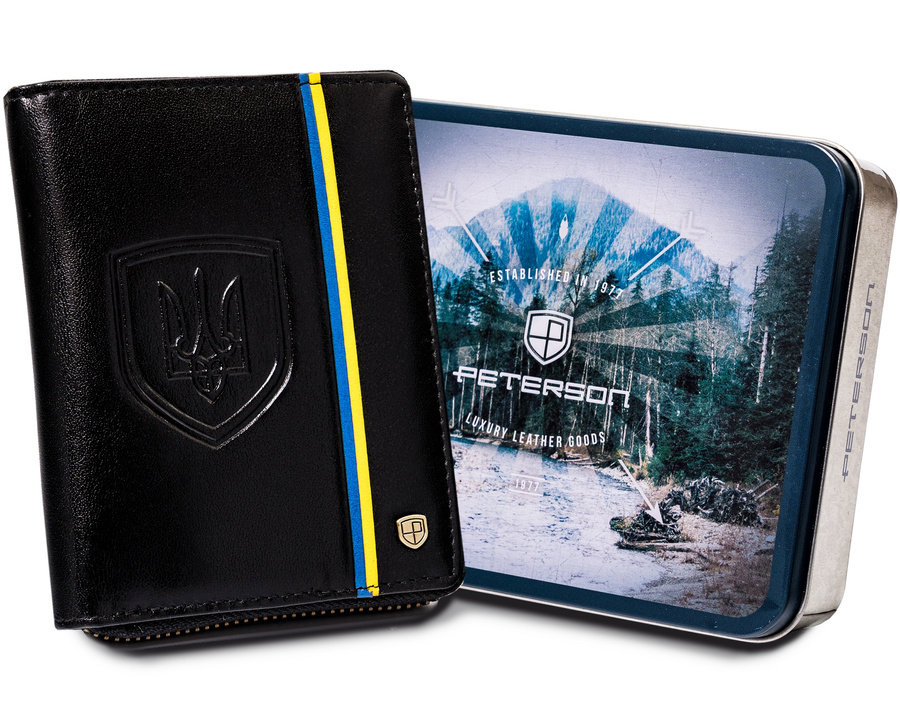 Pánska kožená peňaženka so znakom a farbami Ukrajiny - Peterson