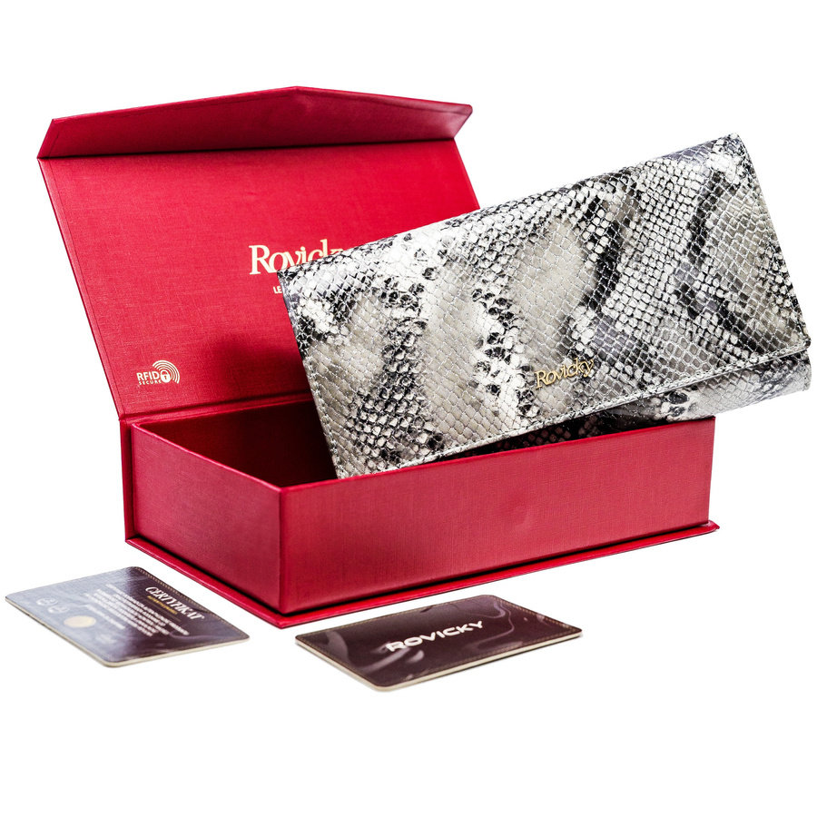 E-shop Dámska kožená peňaženka s priehradkami na fotky, hadí vzor — Rovicky