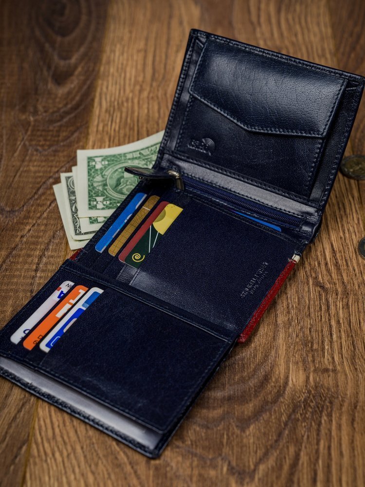 Vertikálna pánska peňaženka, dvojfarebná, prírodná koža HQ - Rovicky