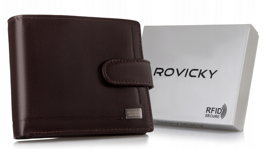 Kožená pánska peňaženka s RFID systémom uzatváraná na patentku - Rovicky
