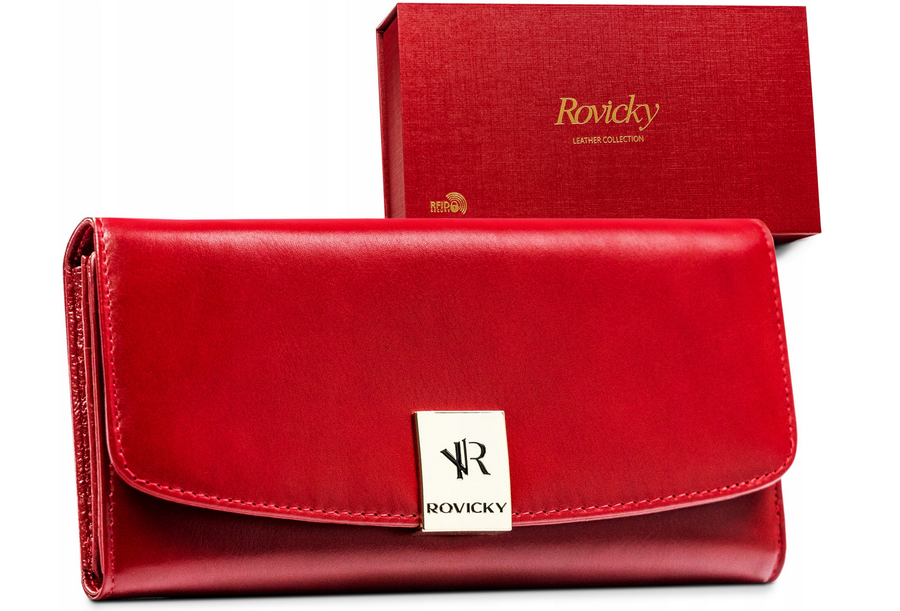 E-shop Veľká, kožená dámska peňaženka so zapínaním na patentku z systemem RFID — Rovicky