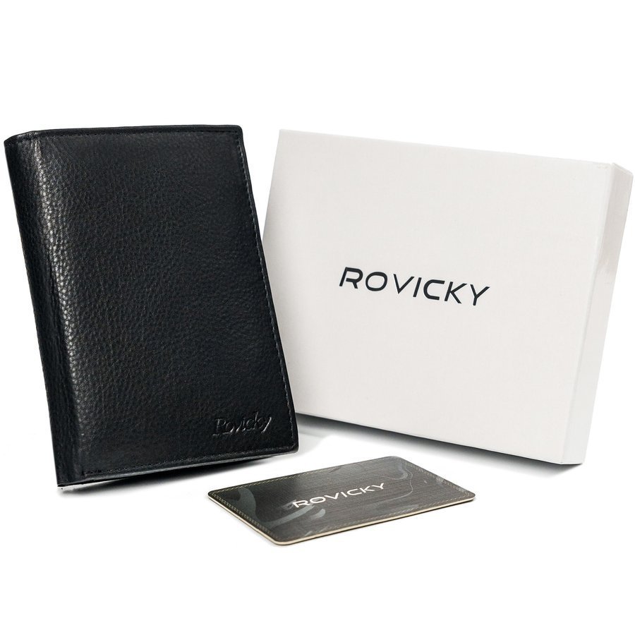 Elegantná pánska peňaženka z prírodnej kože, čierna, RFID ochrana - Rovicky