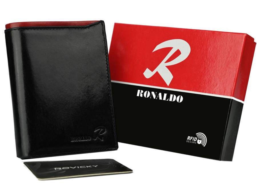 E-shop Skladacia, vertikálna pánska peňaženka z lesklej prírodnej kože - Ronaldo