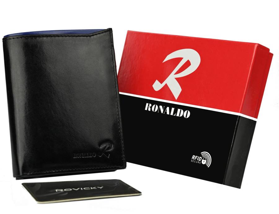 Priestranná, vertikálna pánska peňaženka z lesklej prírodnej kože - Ronaldo