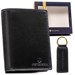 Leather wallet+key ring set PETERSON PTN SET-M-N4-GVT