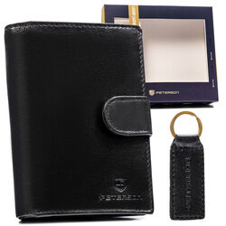 Leather wallet+key ring set PETERSON PTN SET-M-N4L-GVT