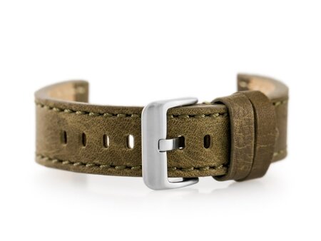 Leather watch strap W48 - PREMIUM - olive green - 22mm