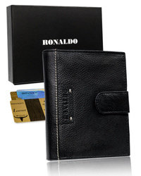 Męski duży portfel skórzany, pionowy z zapinką i ochroną RFID - Ronaldo