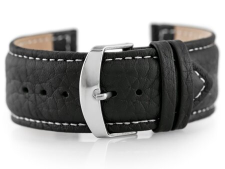 Pasek skórzany do zegarka W71 - czarny/biały - 26mm