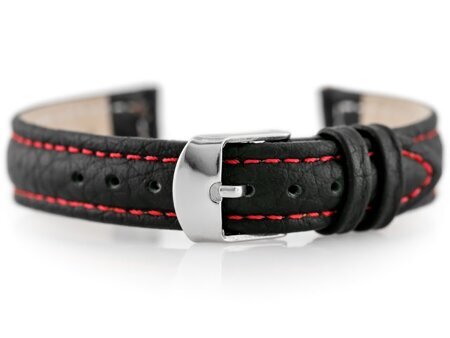 Pasek skórzany do zegarka W71 - czarny/czerwony - 16mm