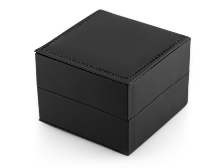 Prezentowe pudełko na zegarek - eko czarne przeszywane czarną nicią matowe