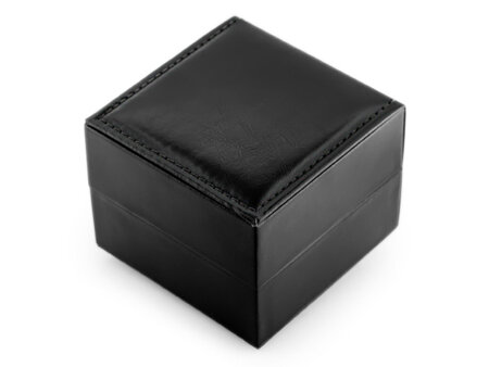 Prezentowe pudełko na zegarek - eko czarne przeszywane czarną nicią połysk