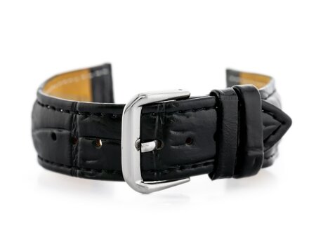 W102L black leather watch strap - 24mm