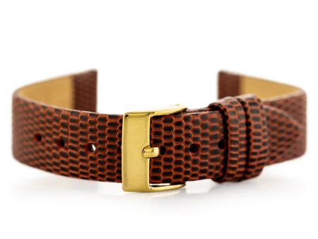 W107 leather watch strap - brown/ gold. 12mm