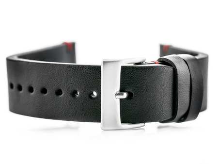 W118 leather watch strap - black/red - 22mm