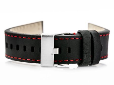 W25 leather watch strap - black/red - 20mm