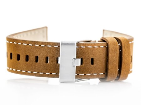 W25 leather watch strap - camel/white - 20mm