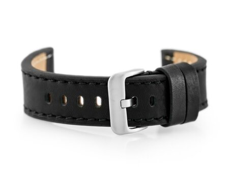 W48 leather watch strap - PREMIUM - black/black - 20mm