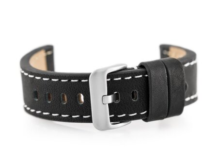 W48 leather watch strap - PREMIUM - black/white - 22mm