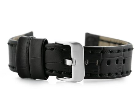 W49 leather watch strap - black - 24mm