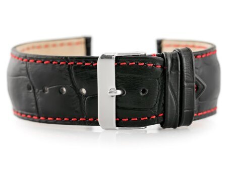 W64 black/red 24mm leather watch strap