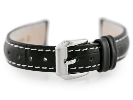 W64 leather watch strap - black/white 12mm