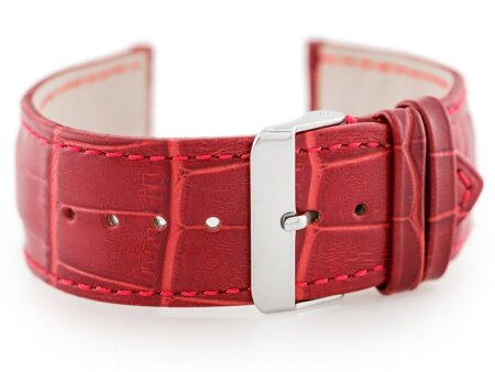 W64 leather watch strap - red - 24mm