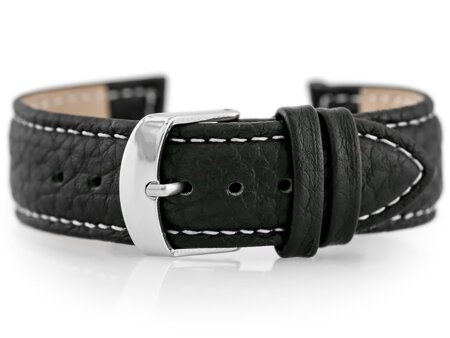 W71 leather watch strap - black/white - 18mm