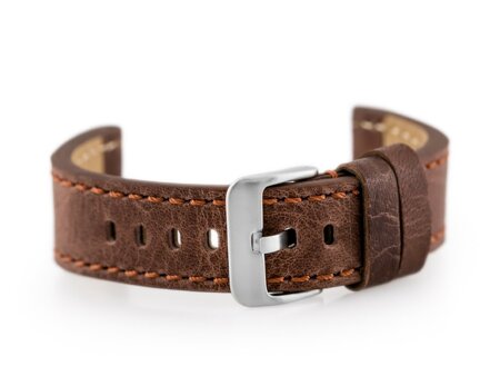 Watch leather strap W48 - PREMIUM - dark brown II - 22mm