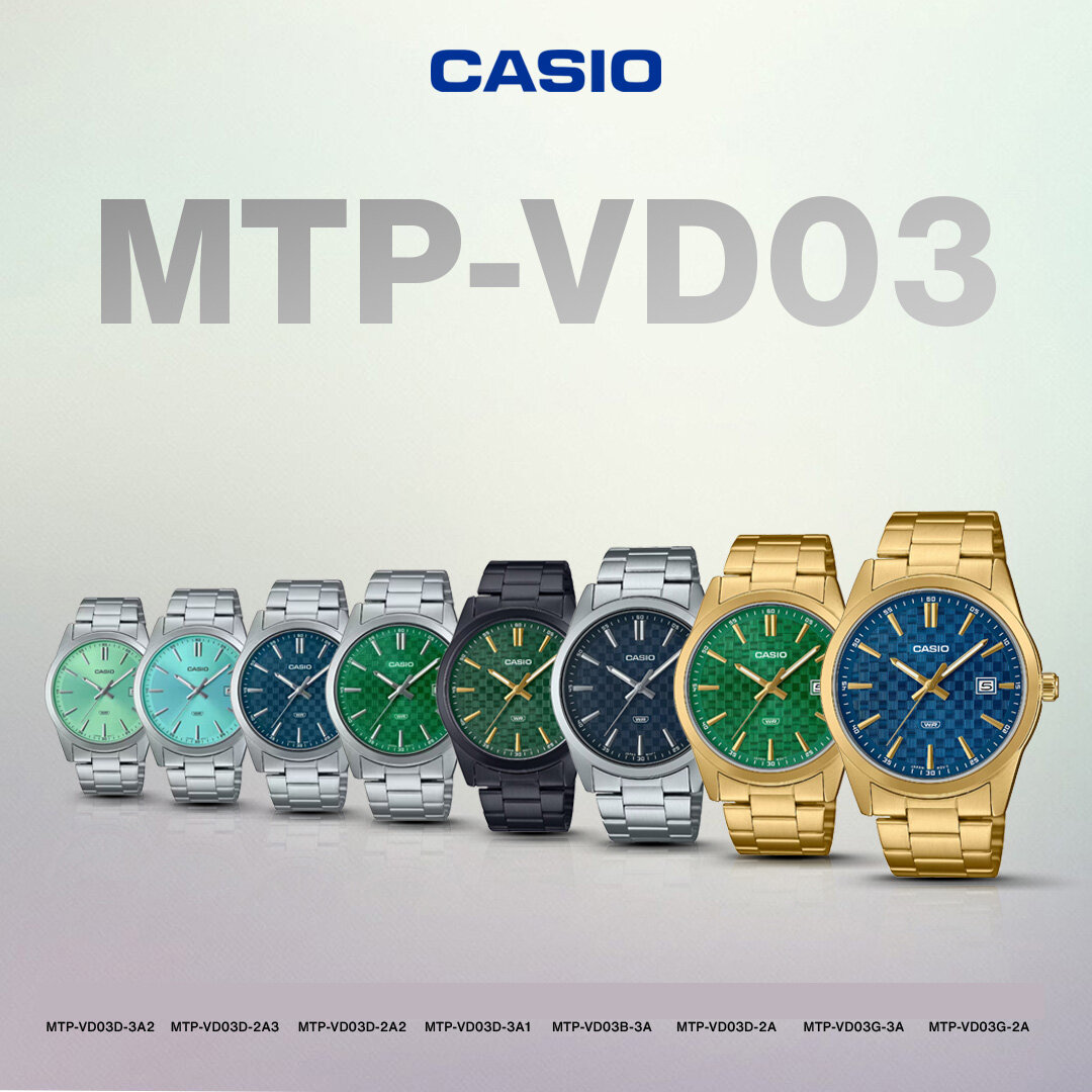 CASIO MEN'S WATCH MTP-VD03D-3A1 Green + BOX