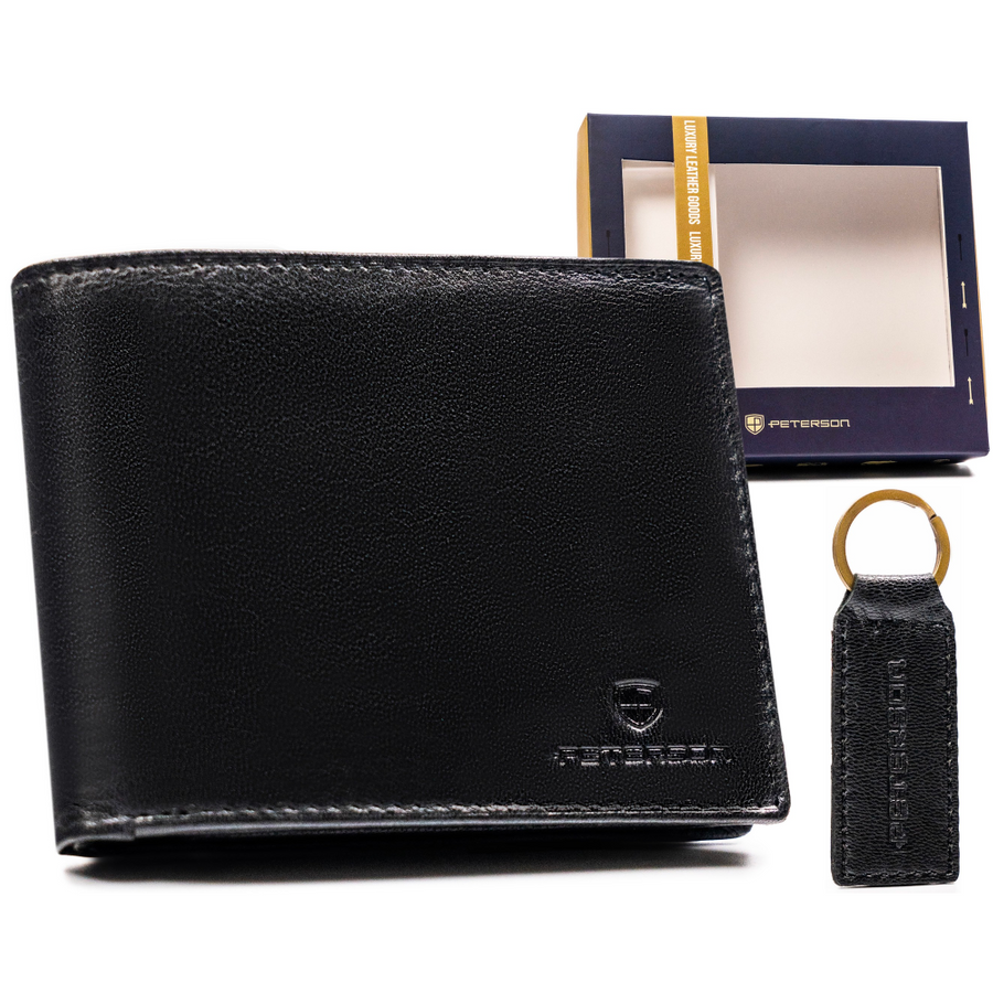 Leather wallet+key ring set PETERSON PTN SET-M-N992-GVT