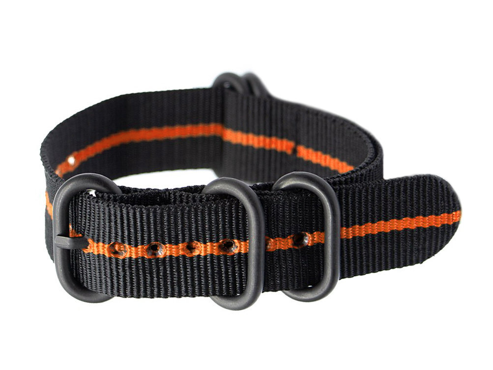 N01 NATO watch strap - black/orange (narrow) - 22mm