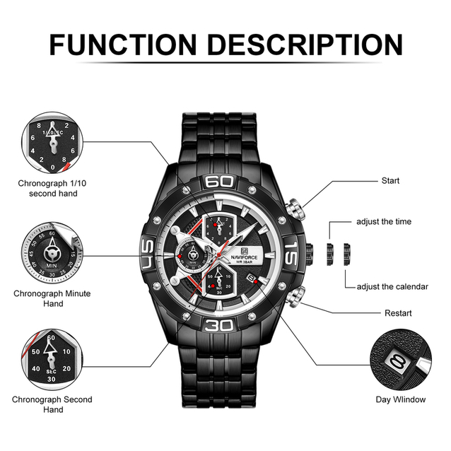 NAVIFORCE MEN'S WATCH NF8018 - CHRONOGRAPH (zn122b) + BOX