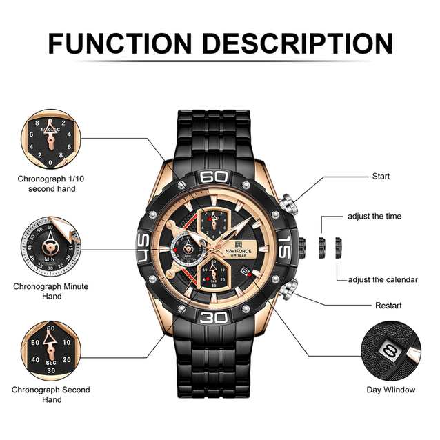 NAVIFORCE MEN'S WATCH NF8018 - CHRONOGRAPH (zn122c) + BOX