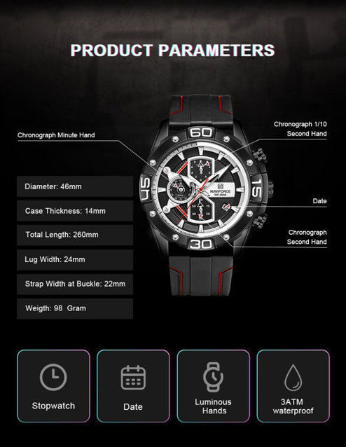 NAVIFORCE MEN'S WATCH NF8018T - CHRONOGRAPH (zn123b) + BOX