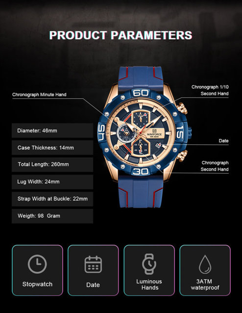 NAVIFORCE MEN'S WATCH NF8018T - CHRONOGRAPH (zn123e) + BOX