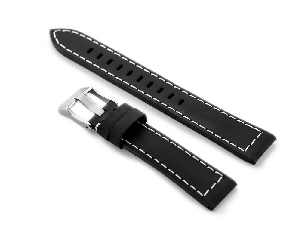 Pasek skórzany do zegarka W25 - czarny/białe - 18mm