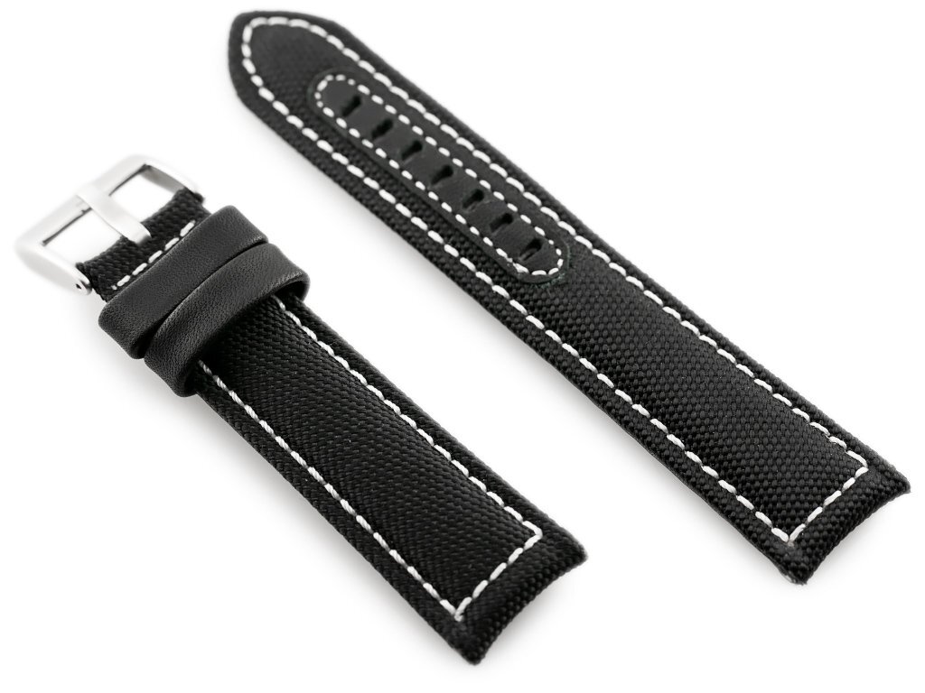 Pasek skórzany do zegarka W34 - PREMIUM - czarny/białe - 22mm