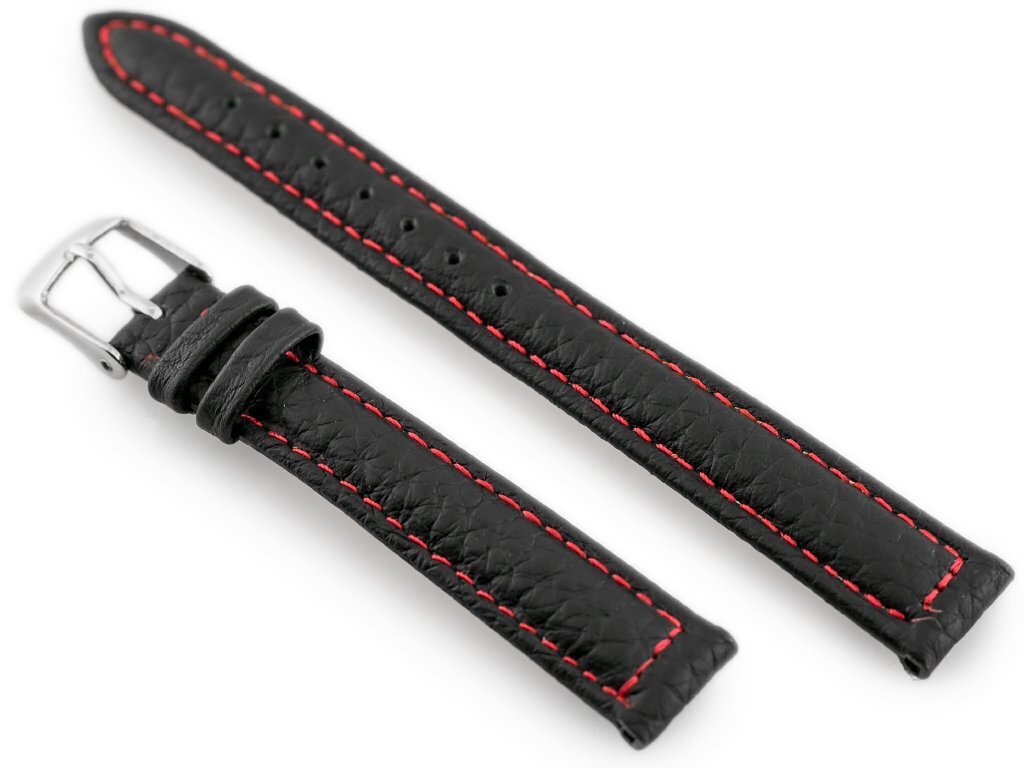 Pasek skórzany do zegarka W71 - czarny/czerwony - 12mm