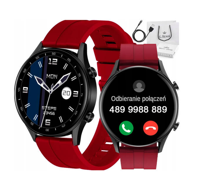 SMARTWATCH MĘSKI G. Rossi SW019-3 black/red (sg014c) PROWADZENIE ROZMÓW