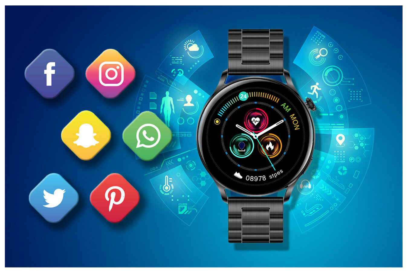 SMARTWATCH Rubicon RNCE81 - CONNECTIONS, PULSOKSYMETER (sr045c)