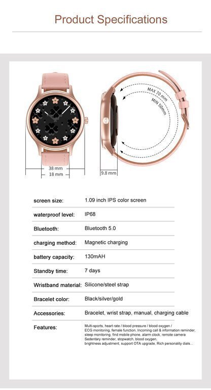 SMARTWATCH WOMEN'S PACIFIC 18-1 - BRANSOLET + BELT: Rosegold / Pink (sy015a)