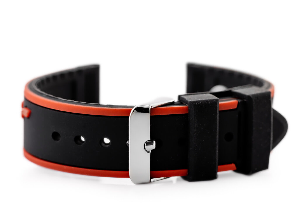 U06 rubber watch strap - black/maroon- 20mm