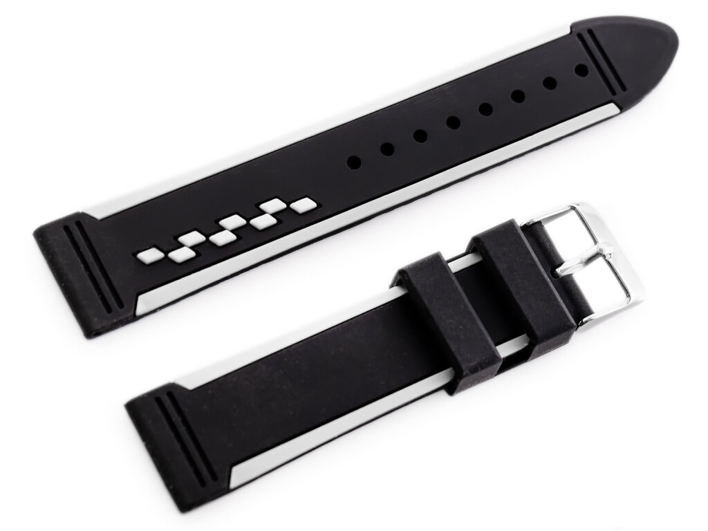 U06 rubber watch strap - black/white - 20mm