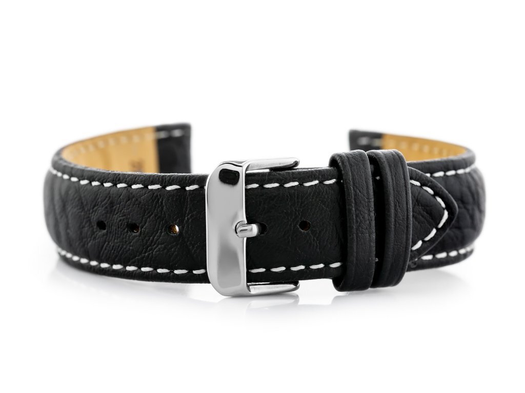 W05XL black/white leather watch strap - 20mm