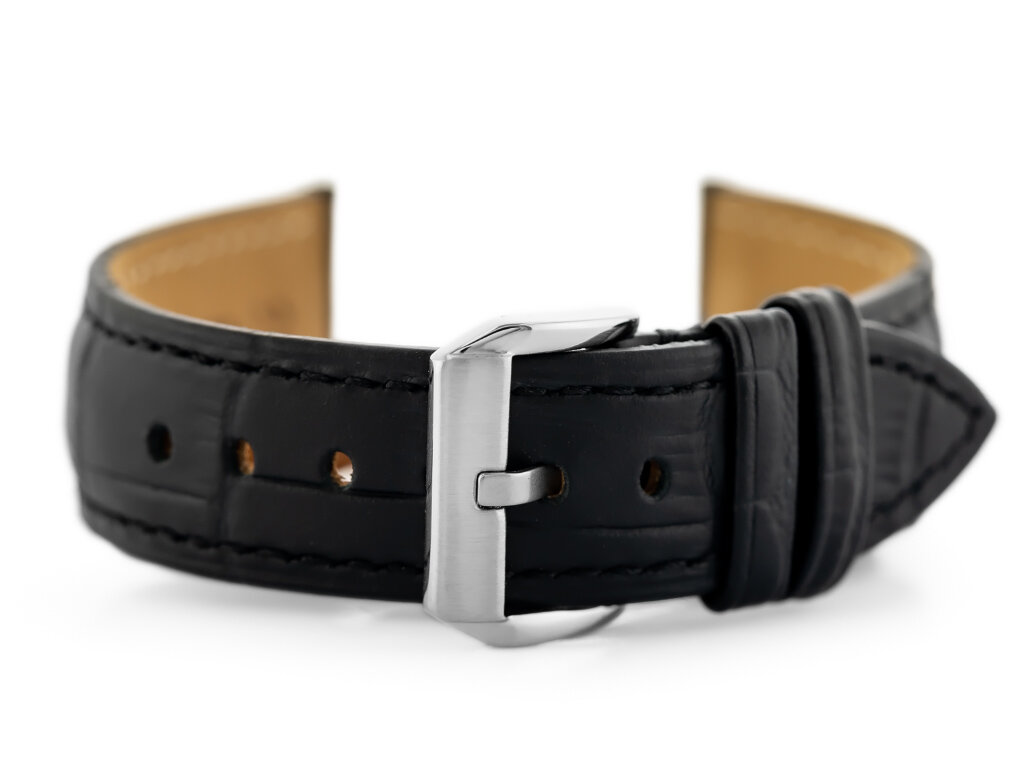 W06 leather watch strap - black - 22mm