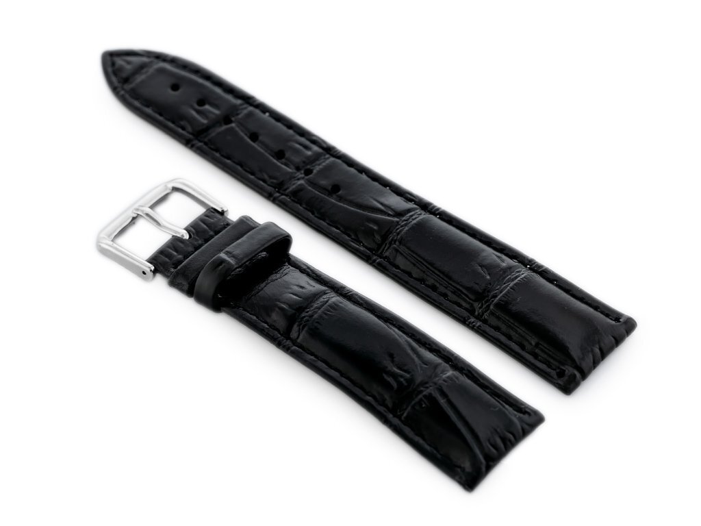 W102L black leather watch strap - 24mm