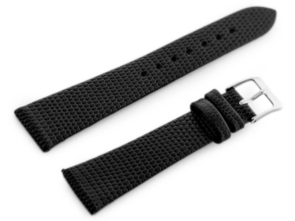 W107 leather watch strap - black/sr. 18mm